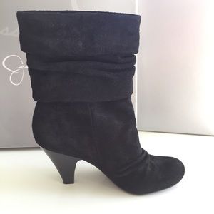 Suede leather ankle boot with 3” heel EUC